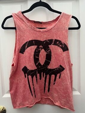 Washed Pink Graphic Muscle Tee - Distressed Logo Style